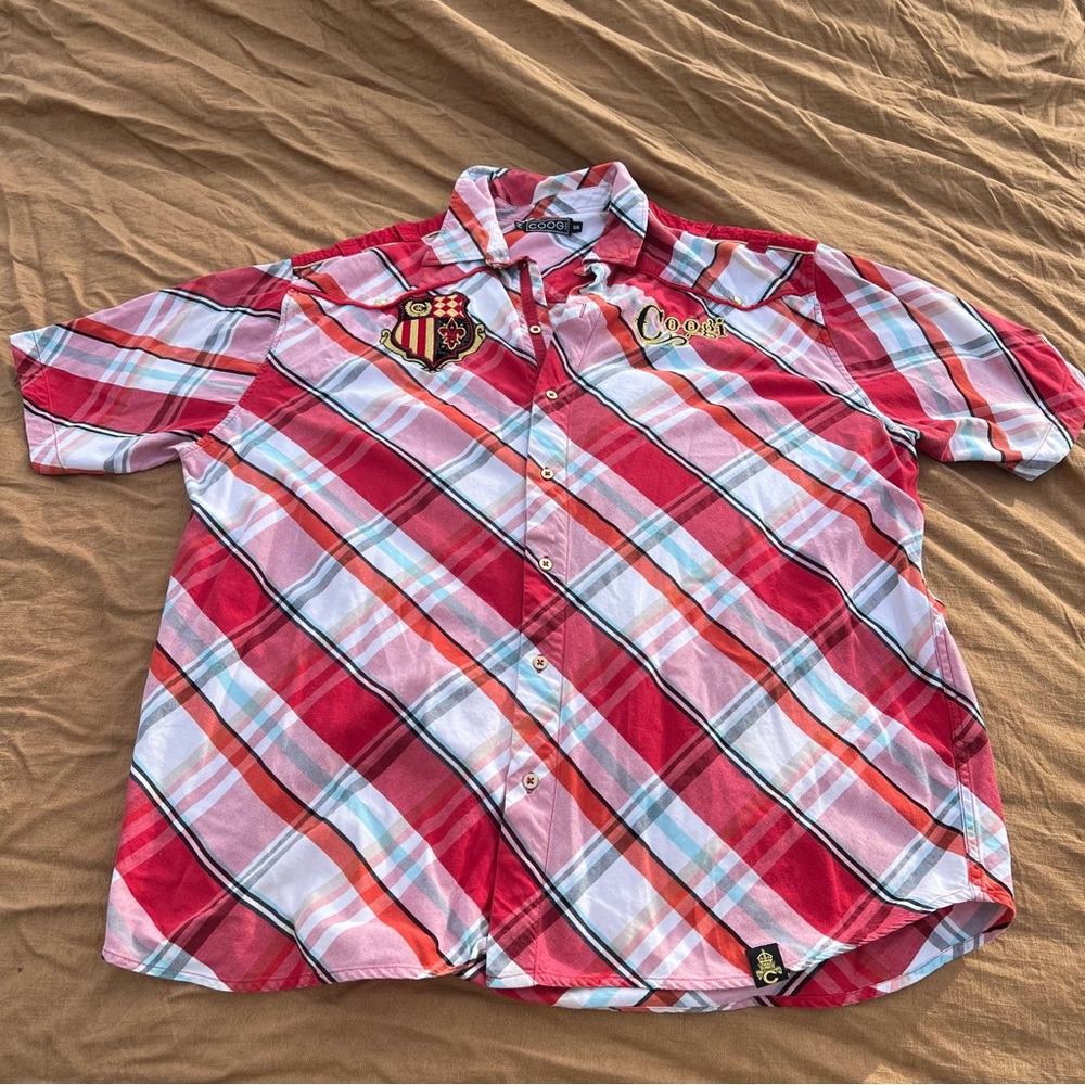 COOGI Red Plaid Heritage Short Sleeve Button Up Shirt Size 3XL